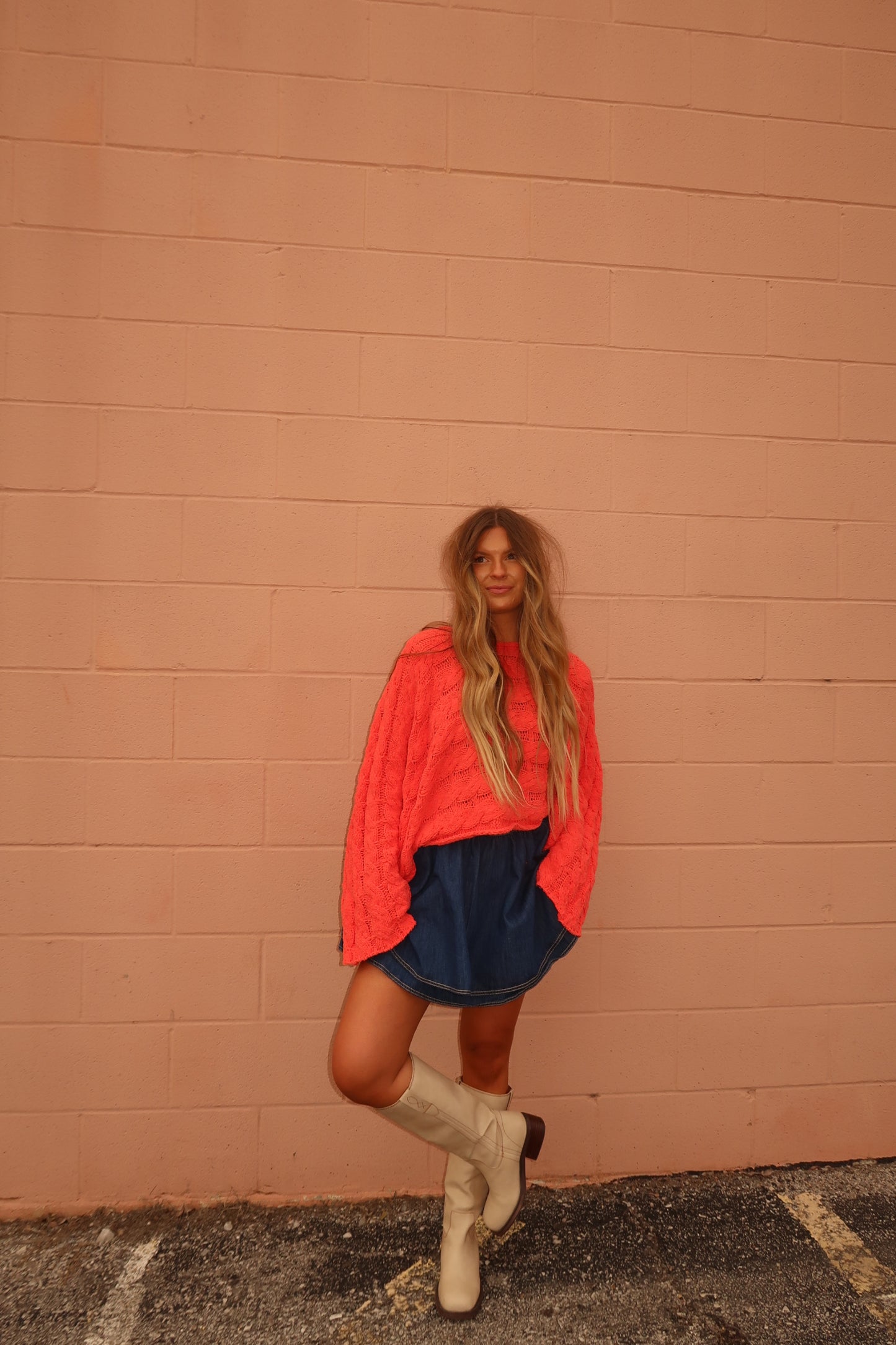 Coral Knit Crop Sweater
