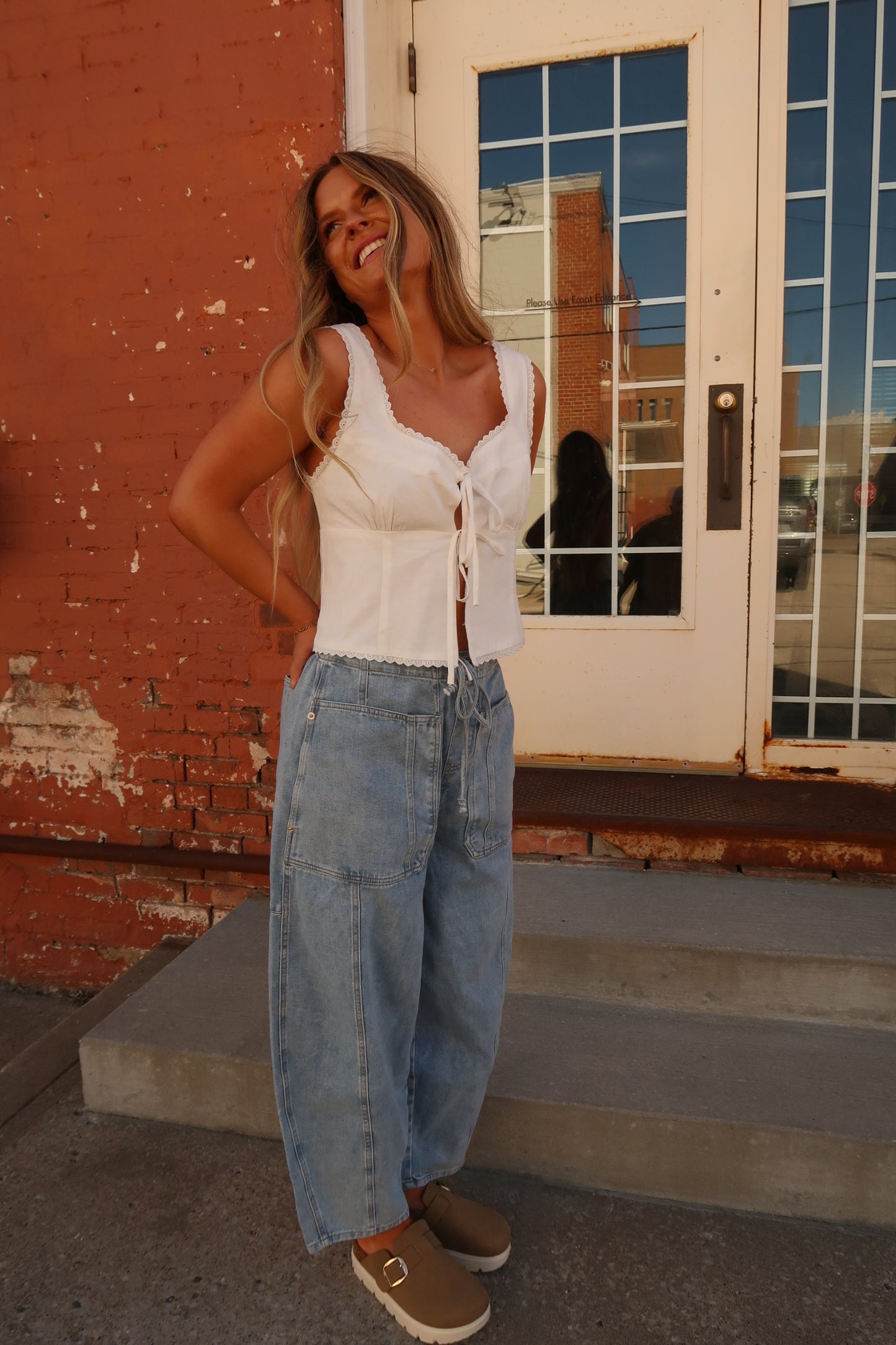 Dahlia Patch Pocket Barrel Jean