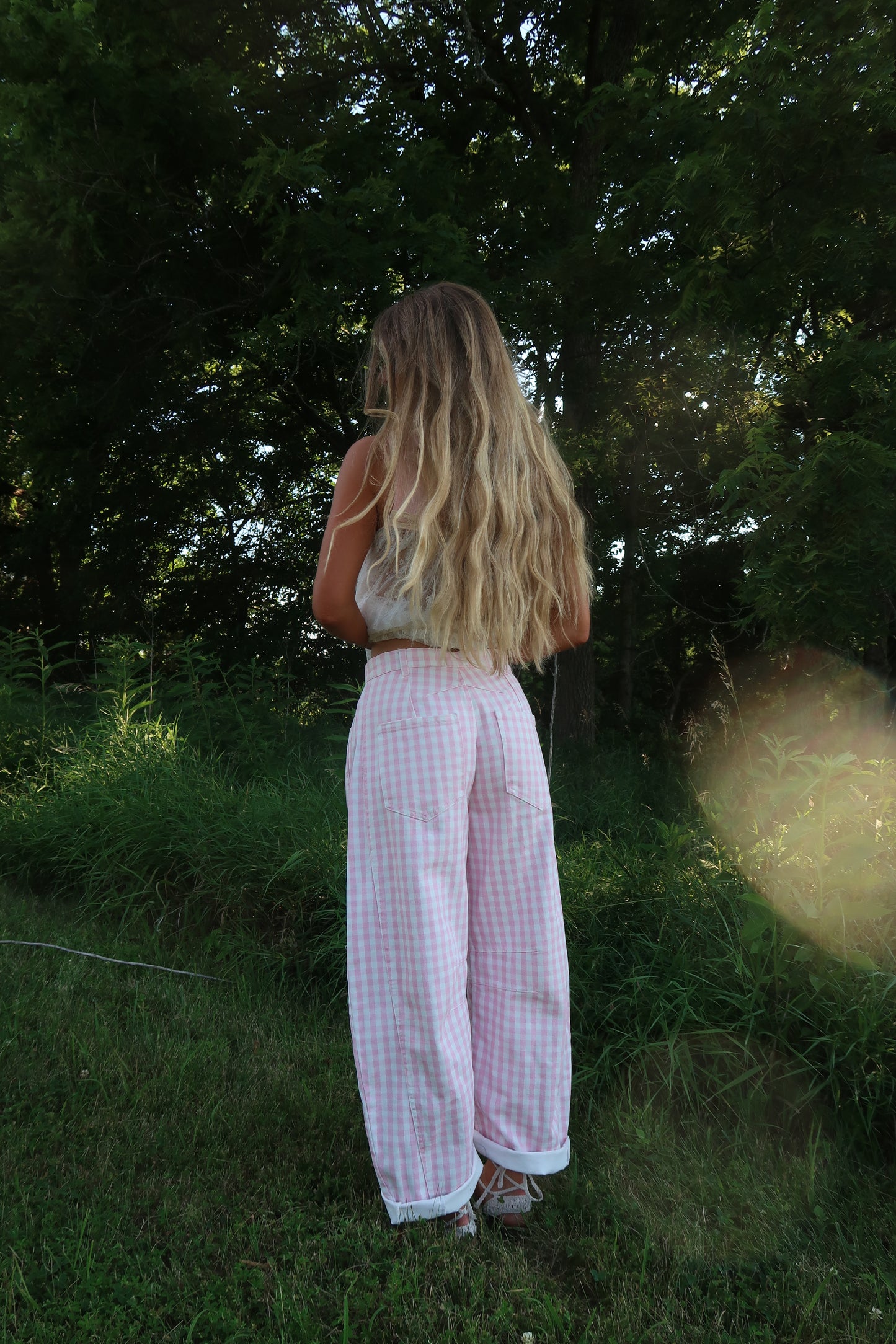 Blooming Gingham Barrel Pant