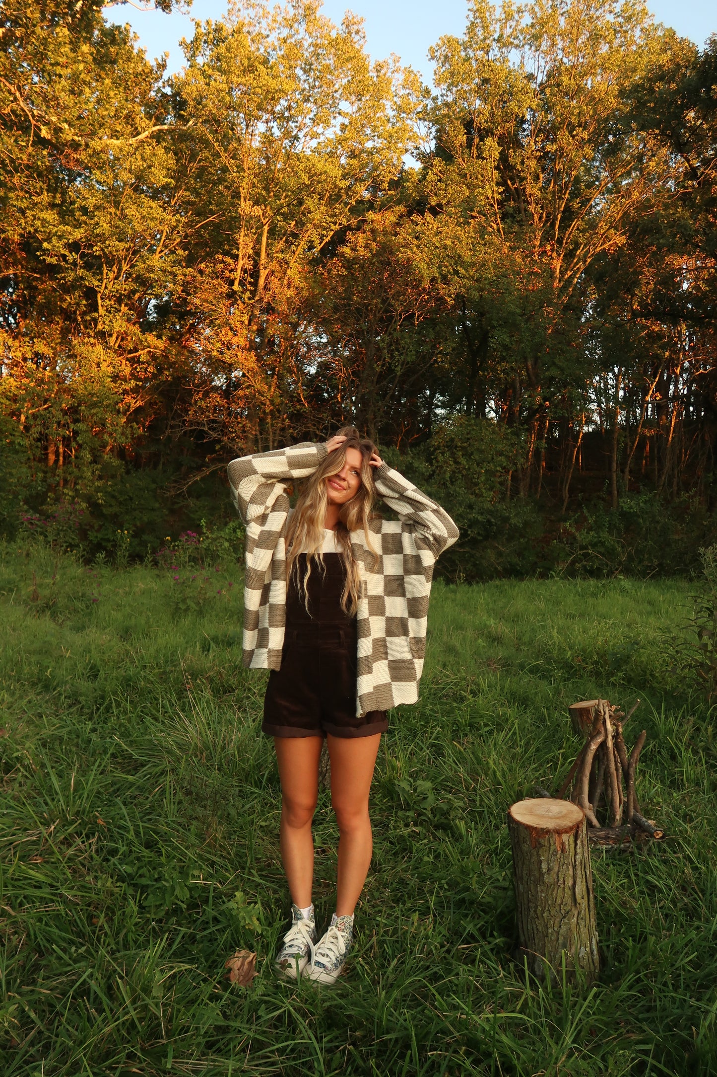 Olive Check Cardi