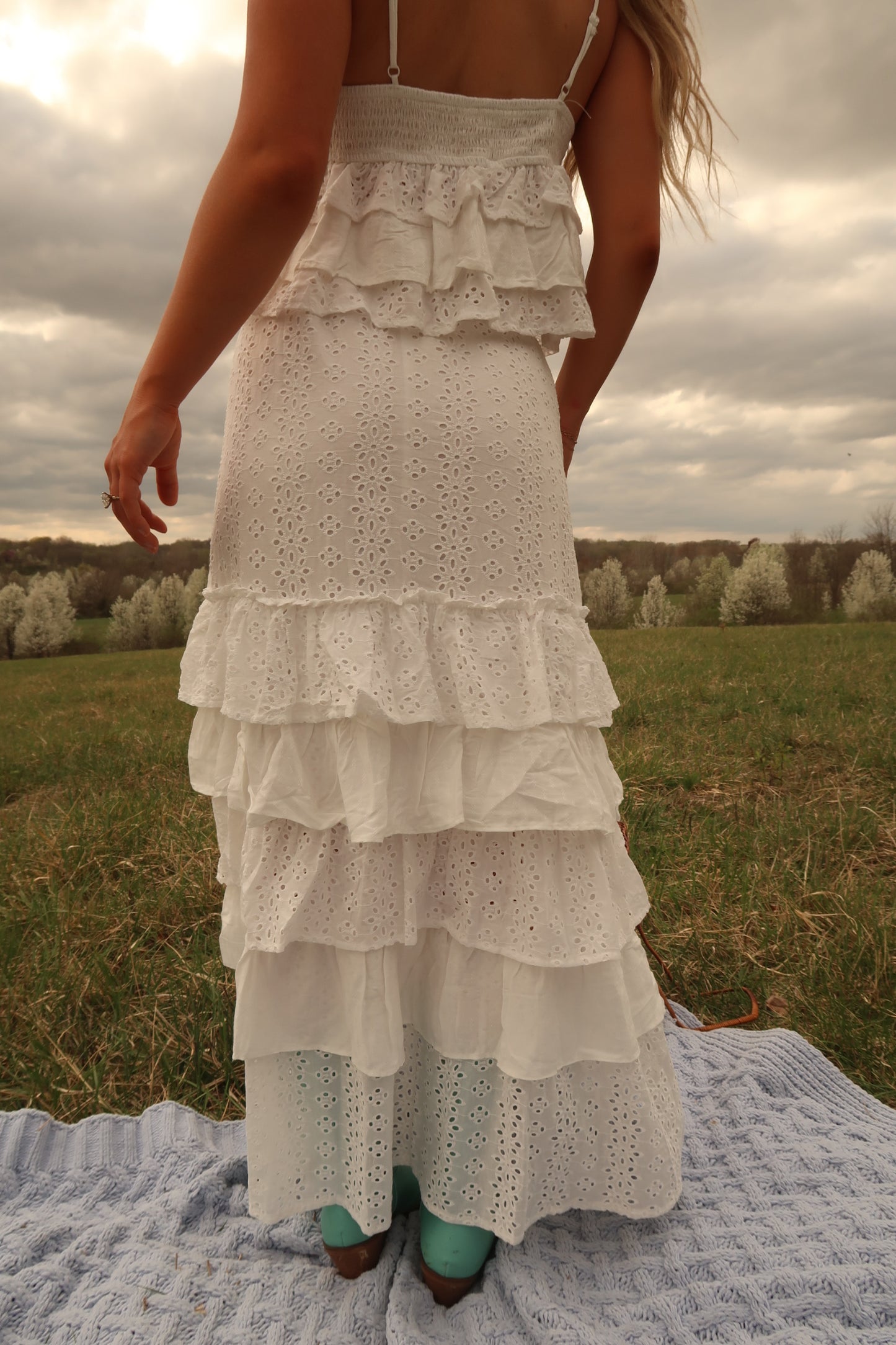 Tulip Eyelet Ruffle Maxi Skirt