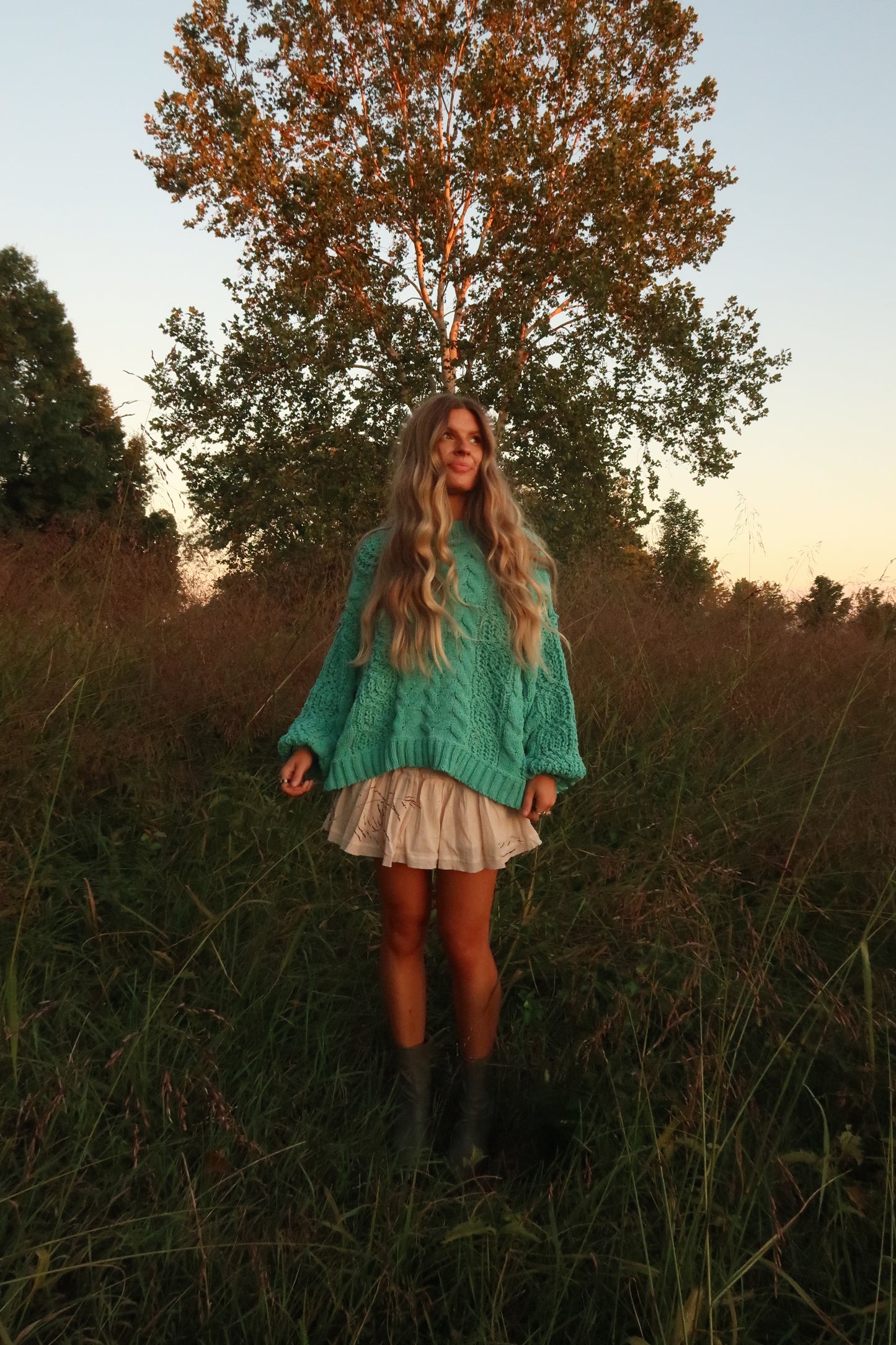 Boone Teal Cable Knit Sweater