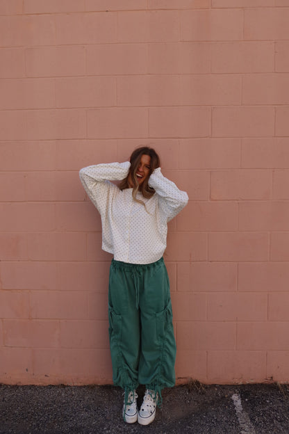 Polka Dot Bttn Front Long Slv