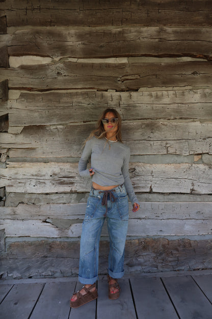 Grey Ribbed Long Slv