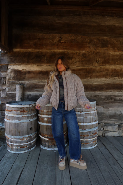 Brown Gingham Puffer