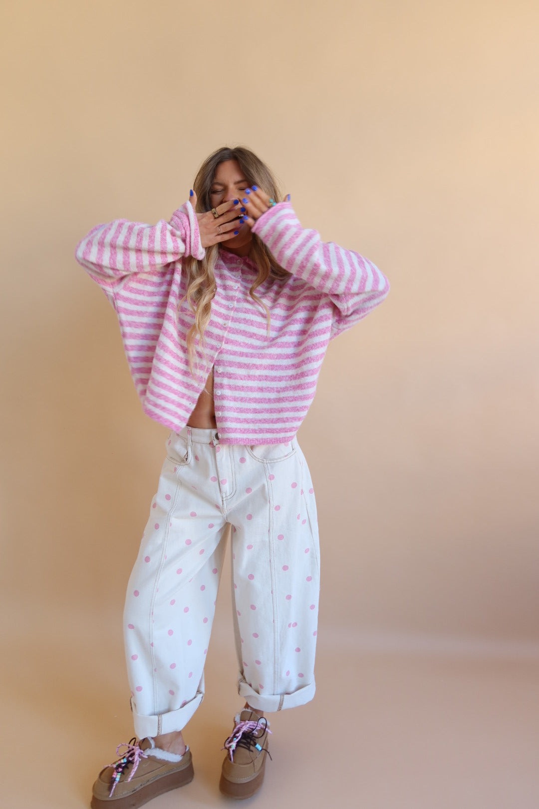 Pink Dot Barrel Jeans
