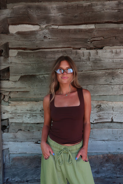 Chocolate Sq Neck Back To Basics Tank