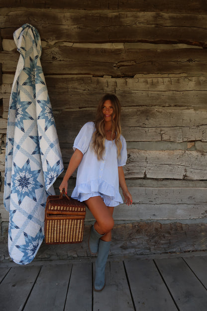 Blueberry Gingham Ruffle Top