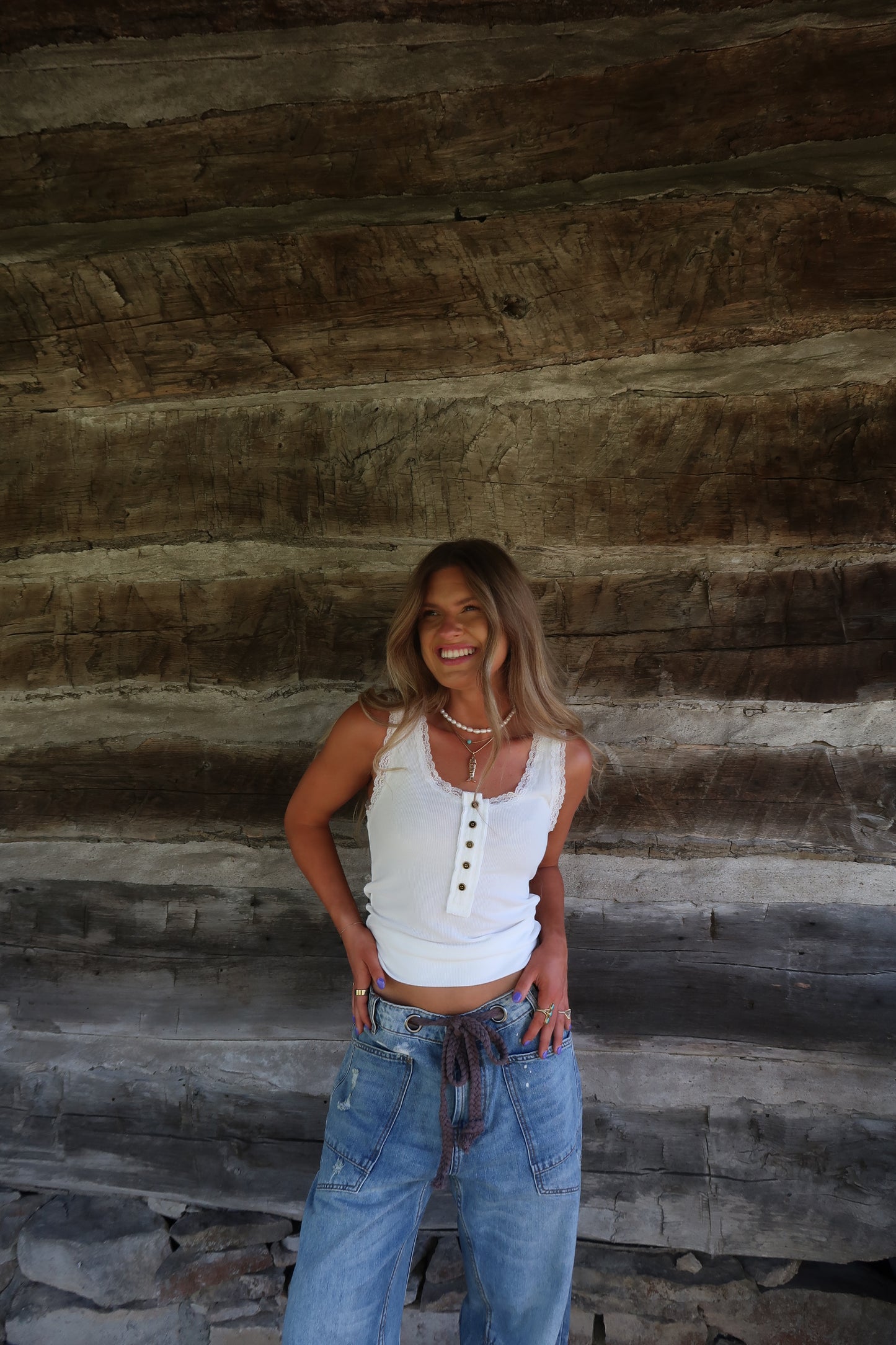White Lace Henley Tank