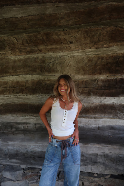 White Lace Henley Tank