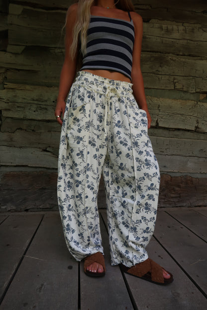 Navy Floral Barrel Sweats
