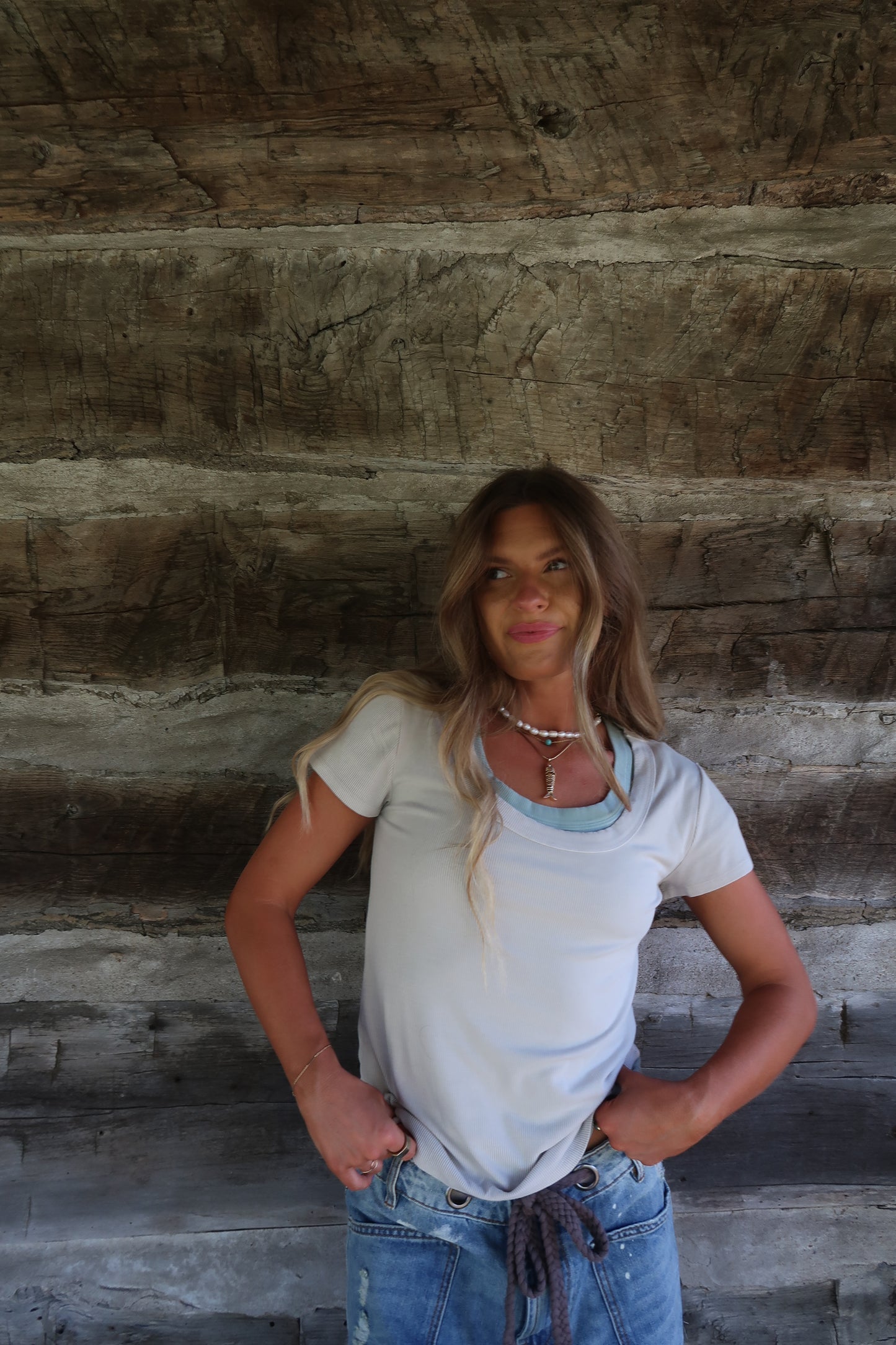 Natural  Ribbed Basics Tee