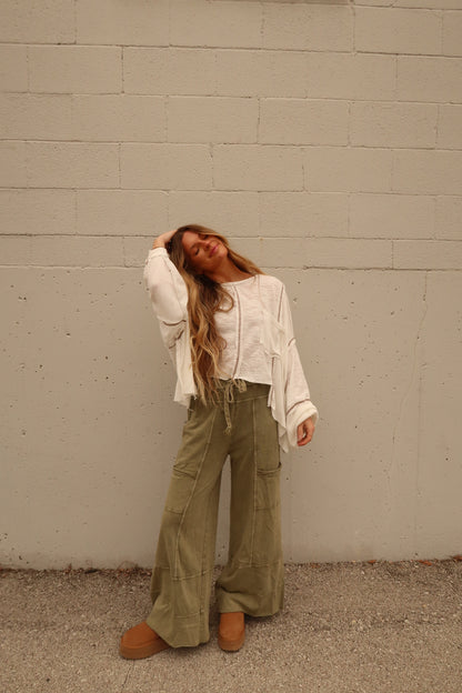 Olive Wide Leg Cargo Pant