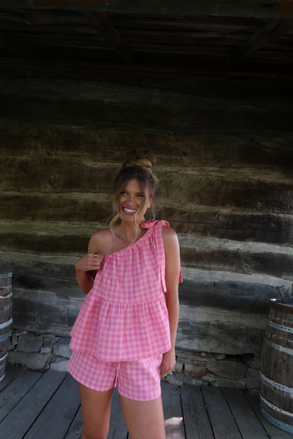 Scenic Route Gingham One Shldr Top