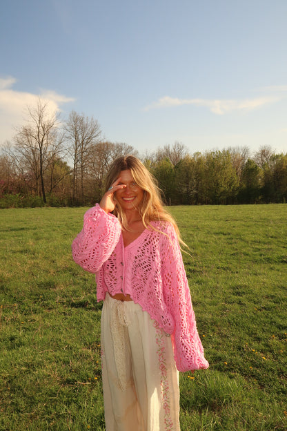 Bubblegum Crochet Crop Cardi