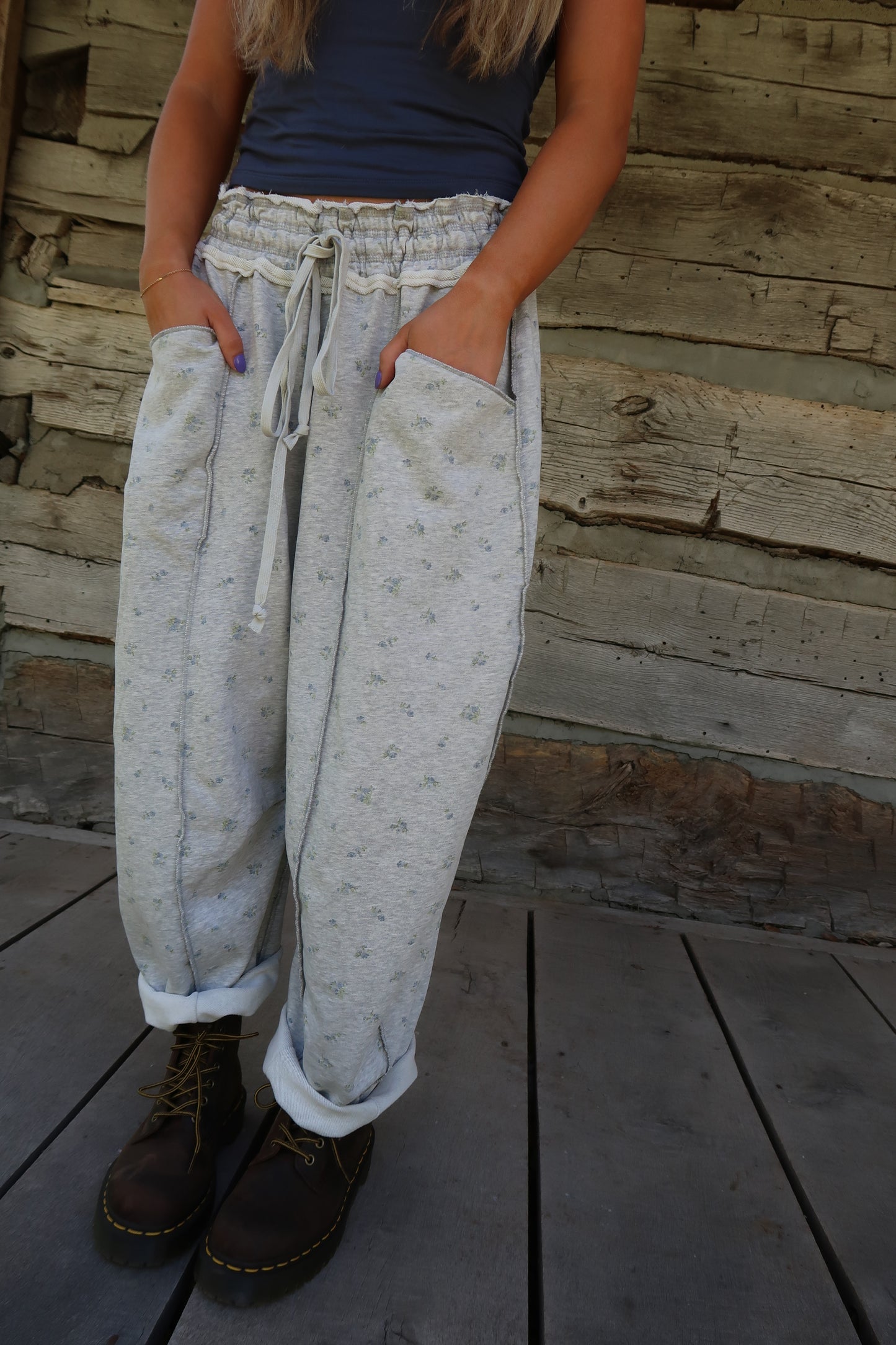 Grey Ditsy Barrel Sweats