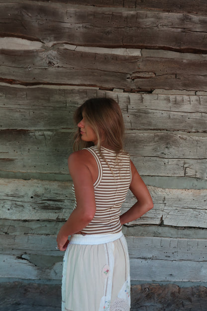 Coconut Stripe Henley Tank