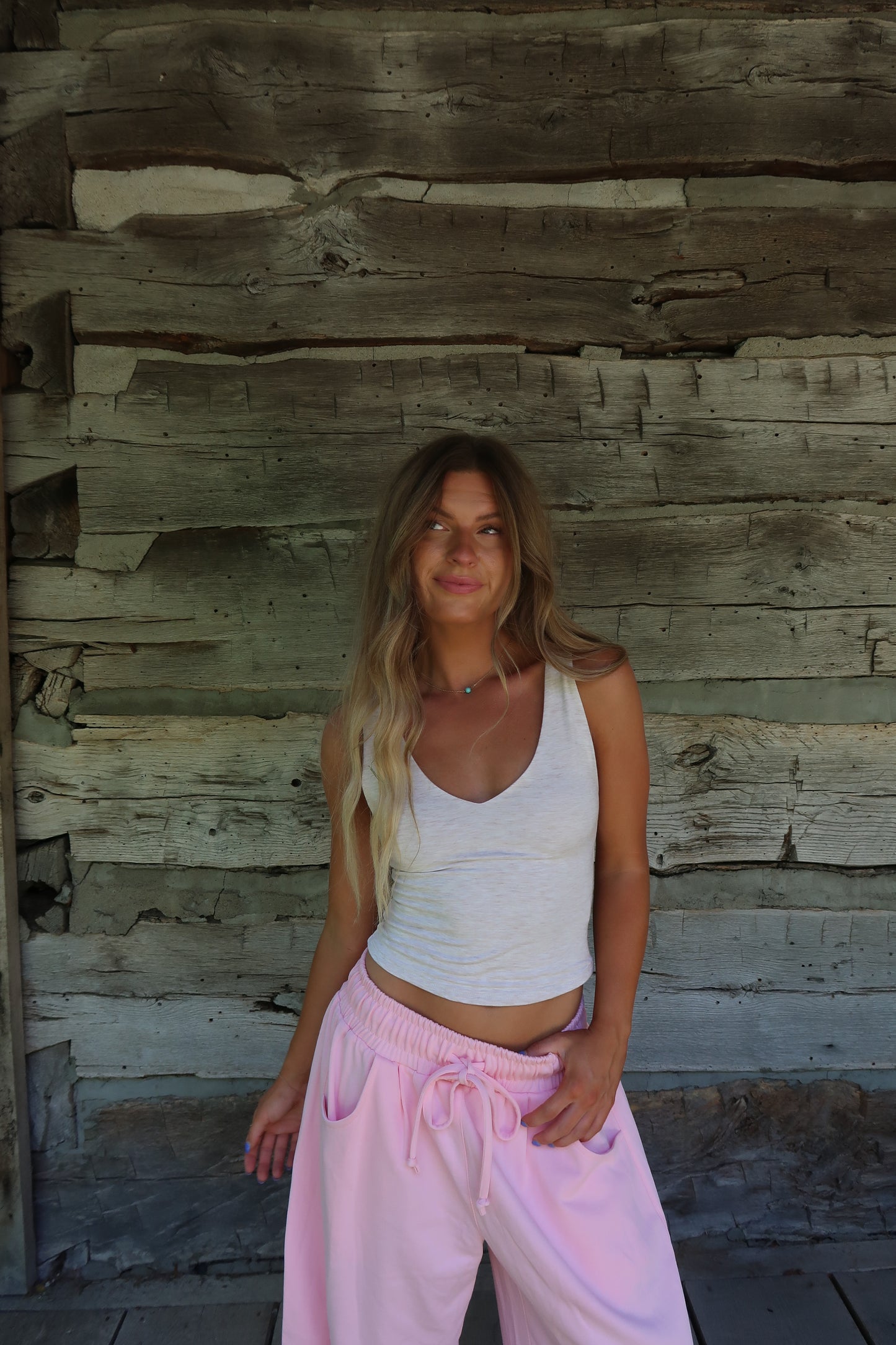 Oatmeal V-Neck Crop Back To Basics Tank
