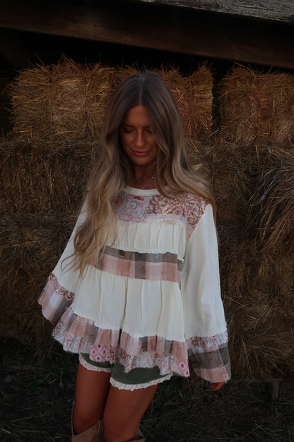 Wander Patchwork Plaid Babydoll Top
