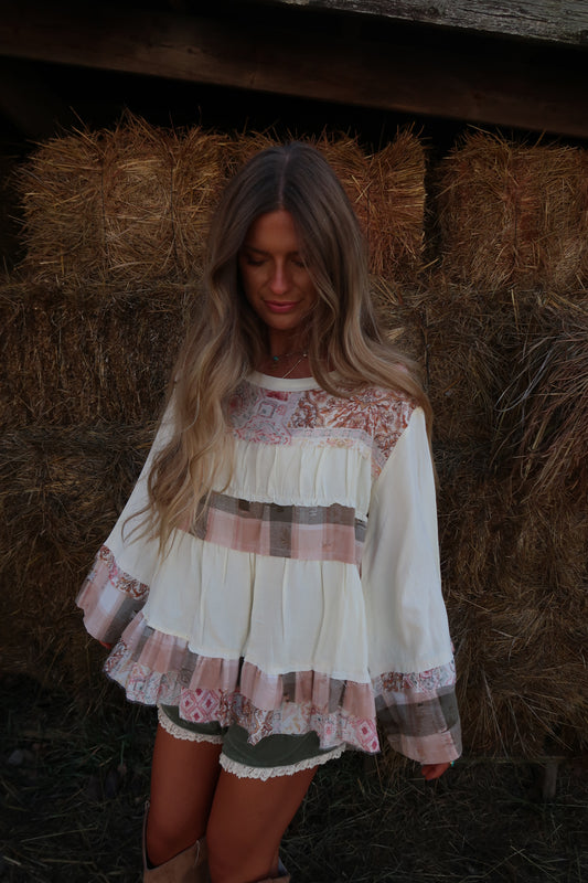 Wander Patchwork Plaid Babydoll Top