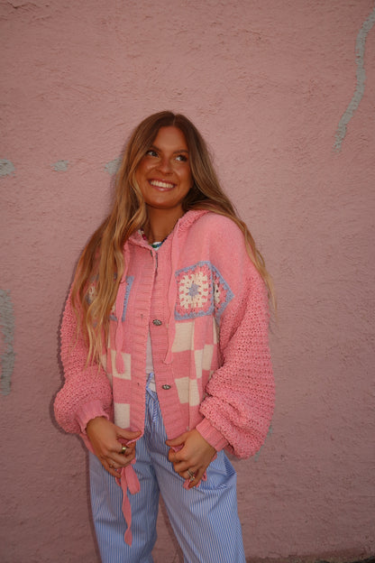 Checker Me Pink Cardigan