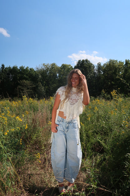 Pearl Lace High Neck Top