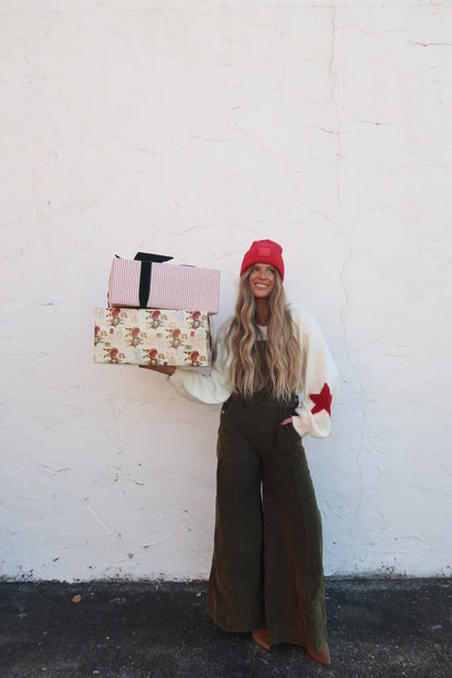 Deep Olive Corduroy Flare Overalls