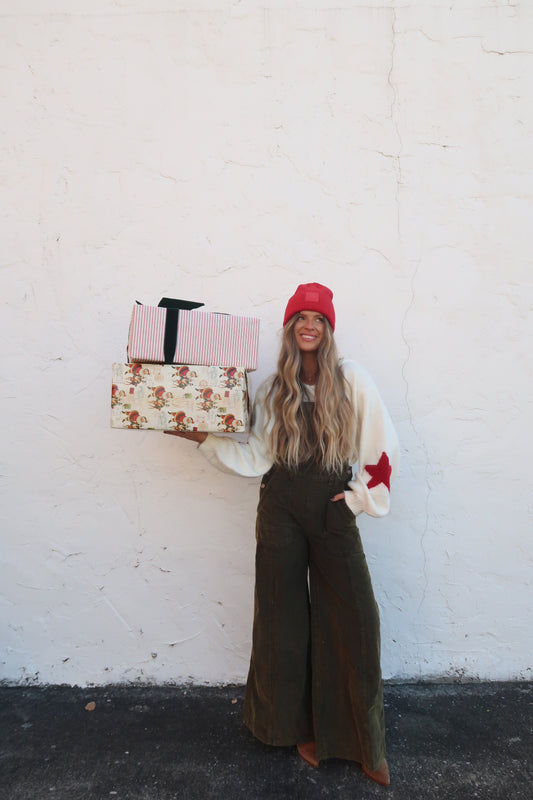 Deep Olive Corduroy Flare Overalls