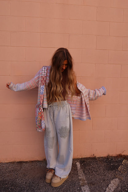 Silver Crochet Barrel Sweats
