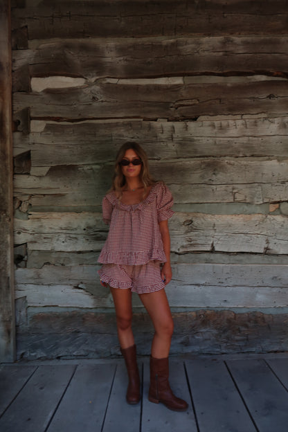 Maple Gingam Ruffle Shorts
