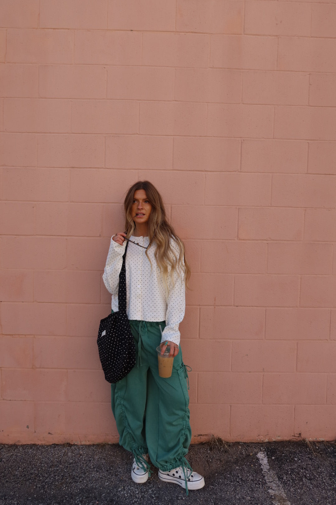 Polka Dot Bttn Front Long Slv