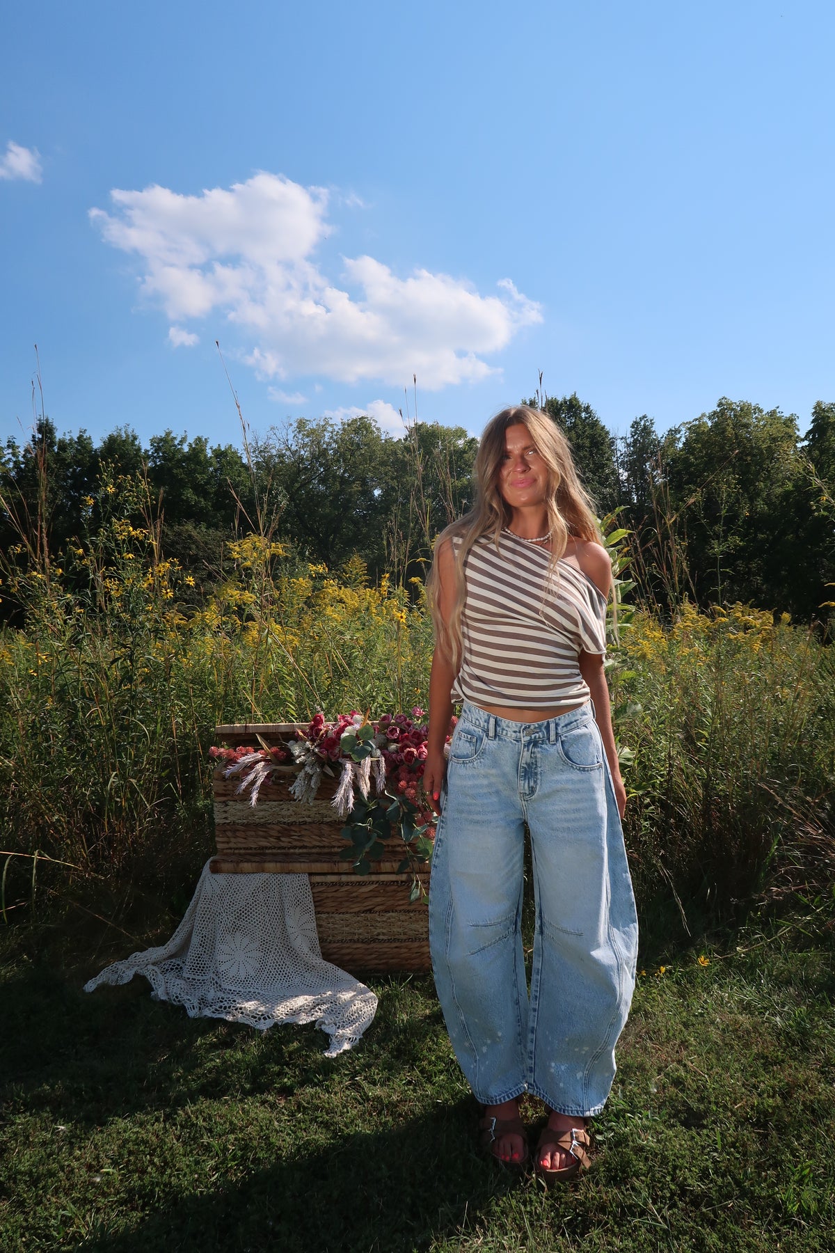 Desert Striped Off The Shoulder Top
