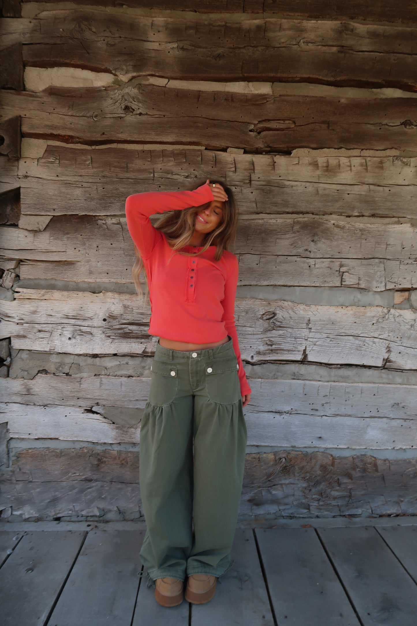 Poppy Ribbed Henley Long Slv