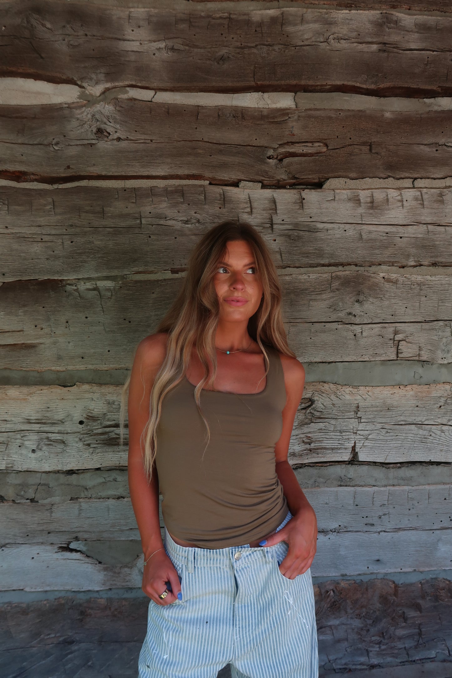 Martini Olive Sq Neck Back To Basics Tank