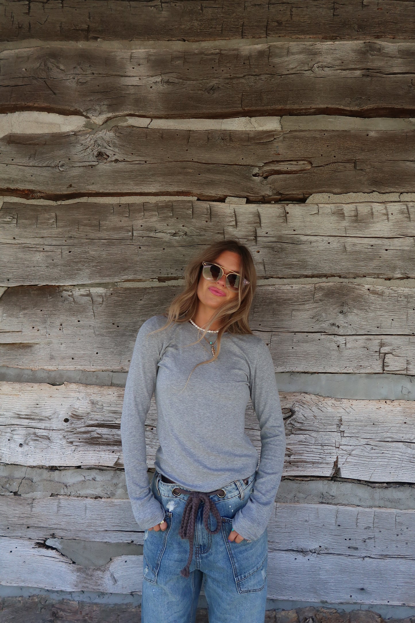 Grey Ribbed Long Slv