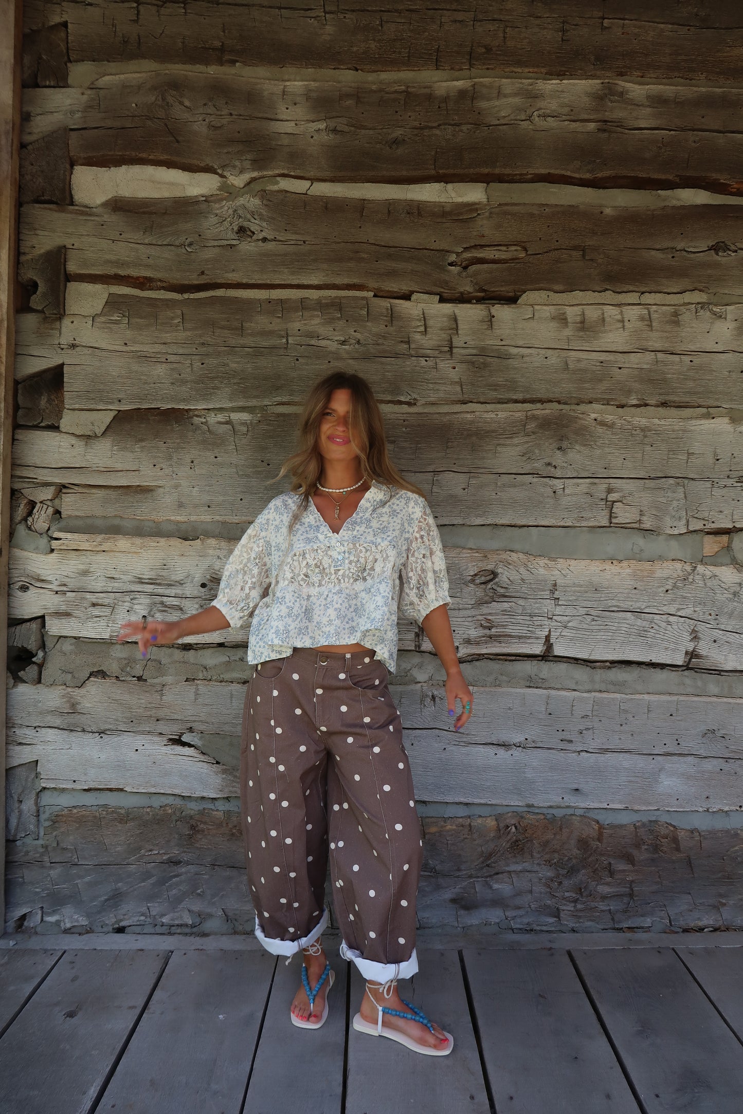 Chocolate Dot Barrel Jeans