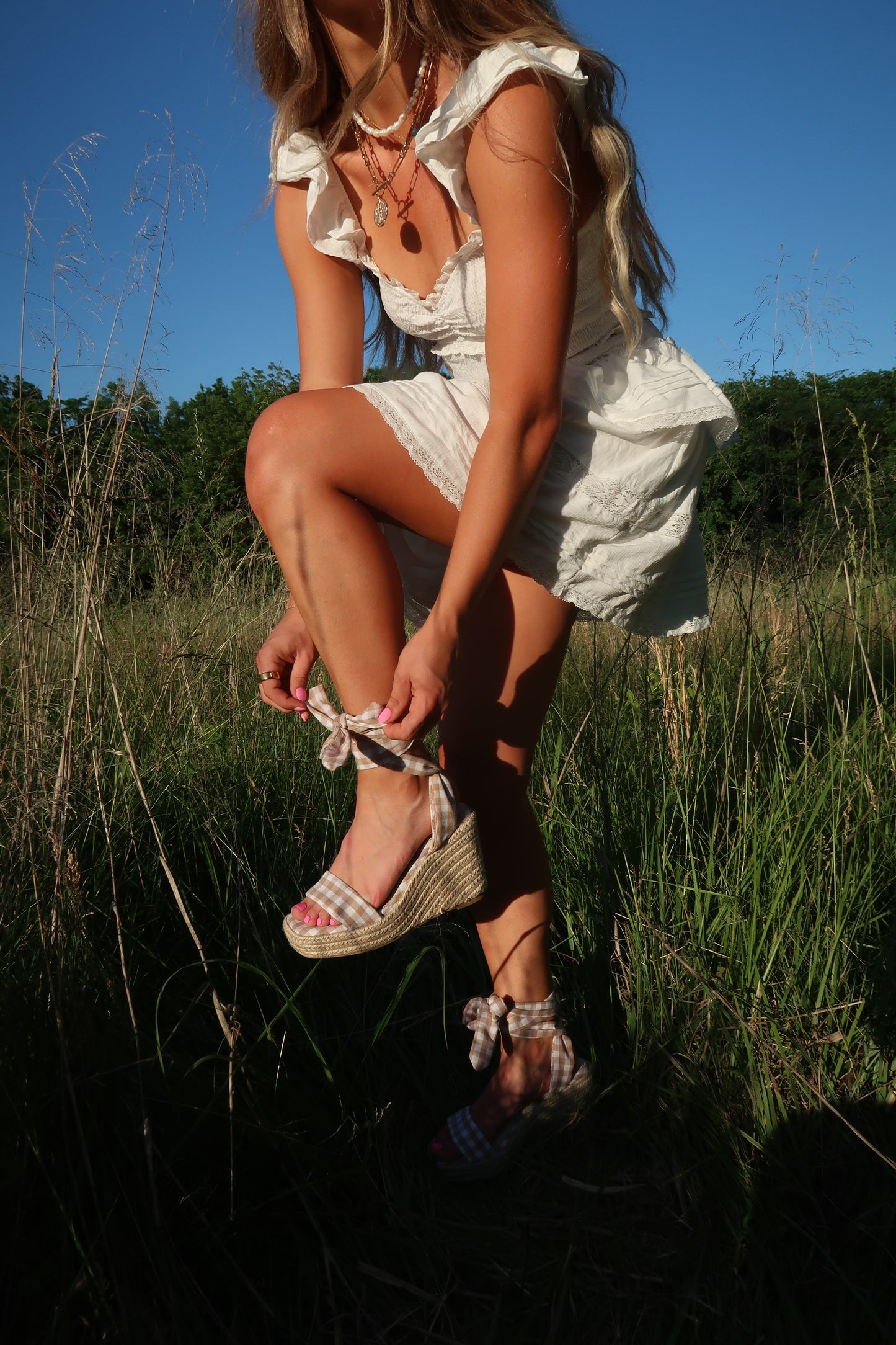 Latte Gingham Wedge