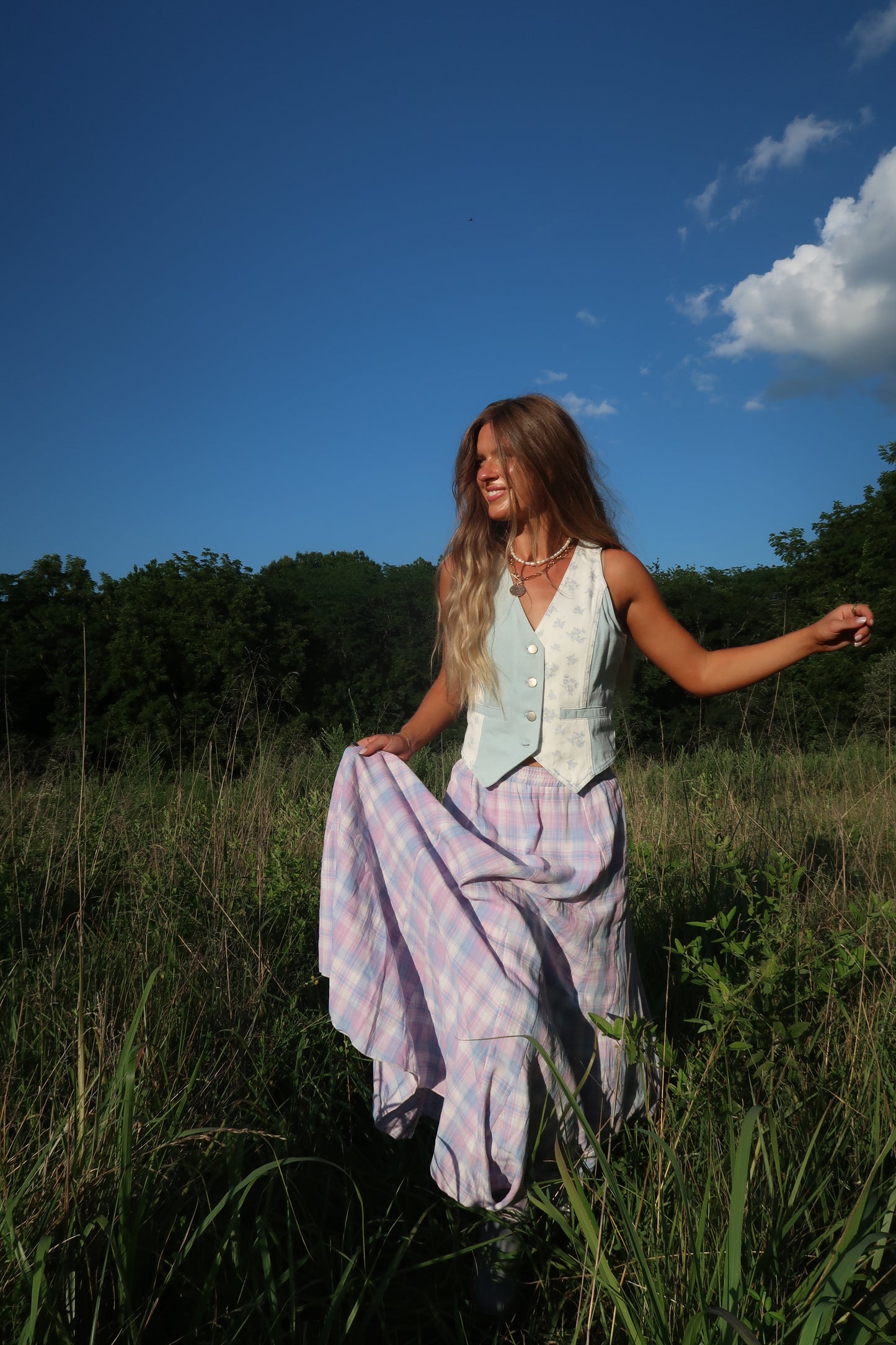Meadow Mist Plaid Maxi Skirt