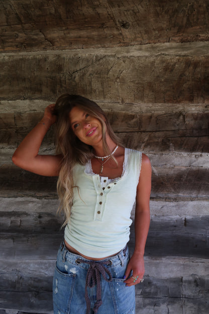 Soft Lime Lace Henley Tank