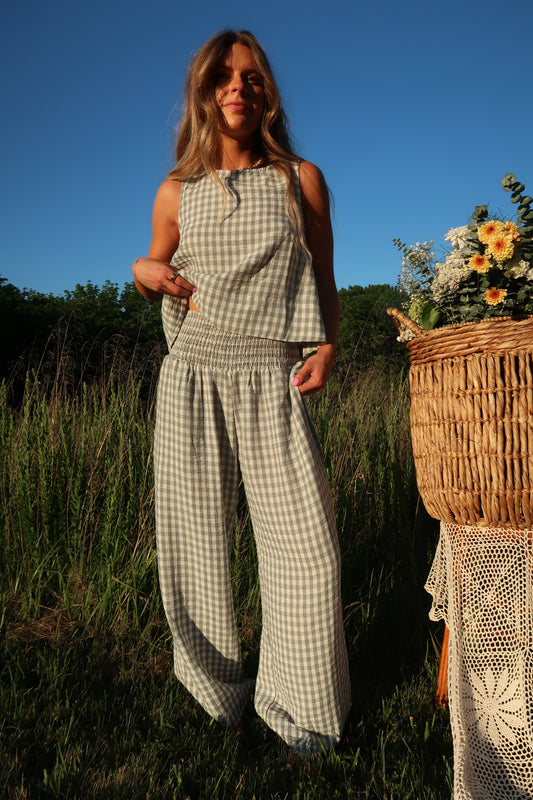 Clover Gingham Wide Leg Pants