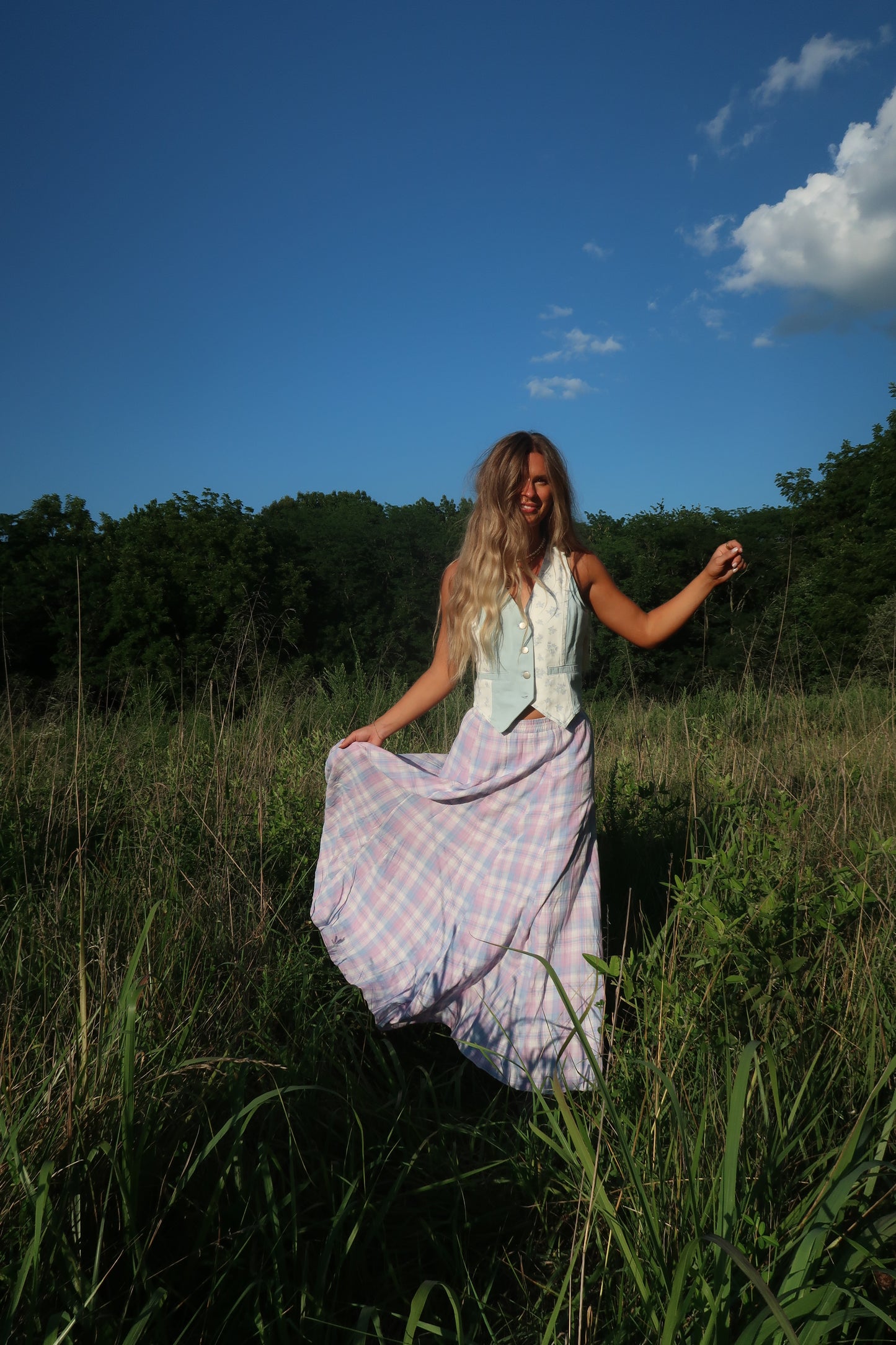 Meadow Mist Plaid Maxi Skirt