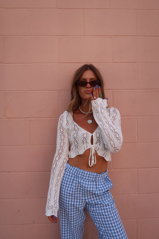 Erin Crop Crochet Long Slv