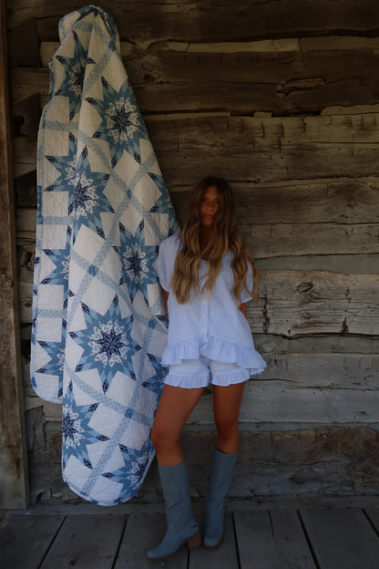 Blueberry Gingham Ruffle Top