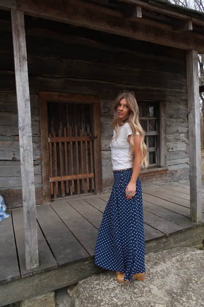 Navy Dot Midi Skirt