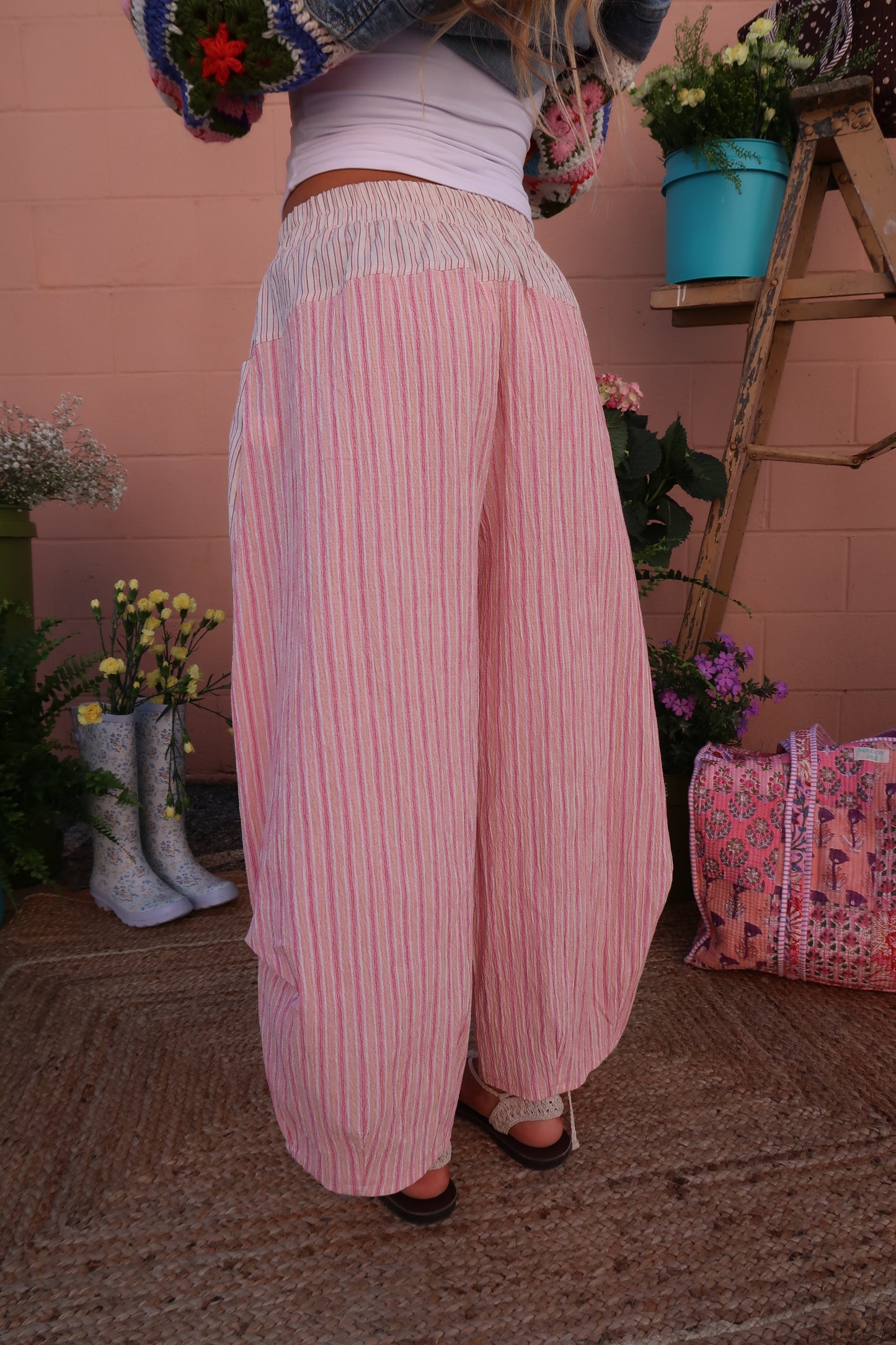 Sunset Pink Stripe Balloon Pant