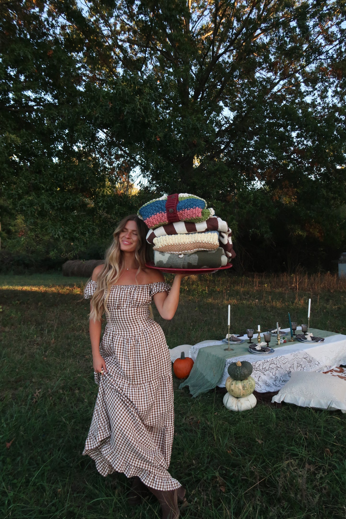 Pecan Pie Gingham Maxi Dress