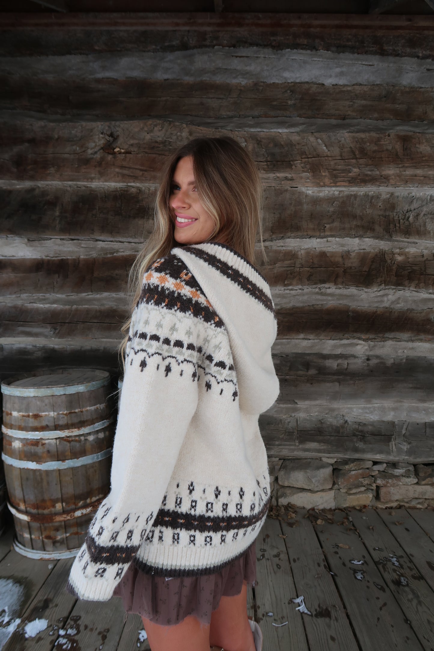 Nordic Knit Hooded Cardigan