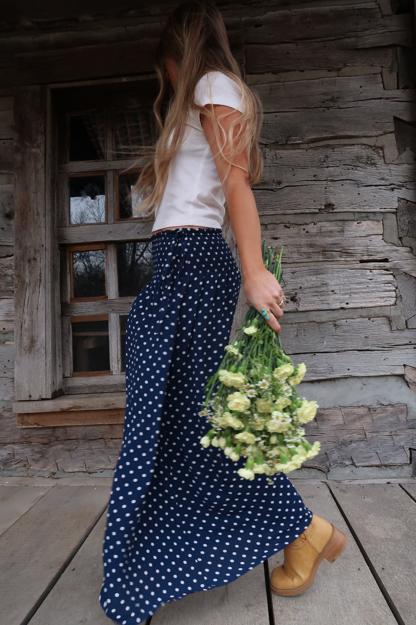 Navy Dot Midi Skirt