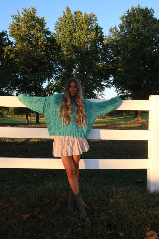 Boone Teal Cable Knit Sweater