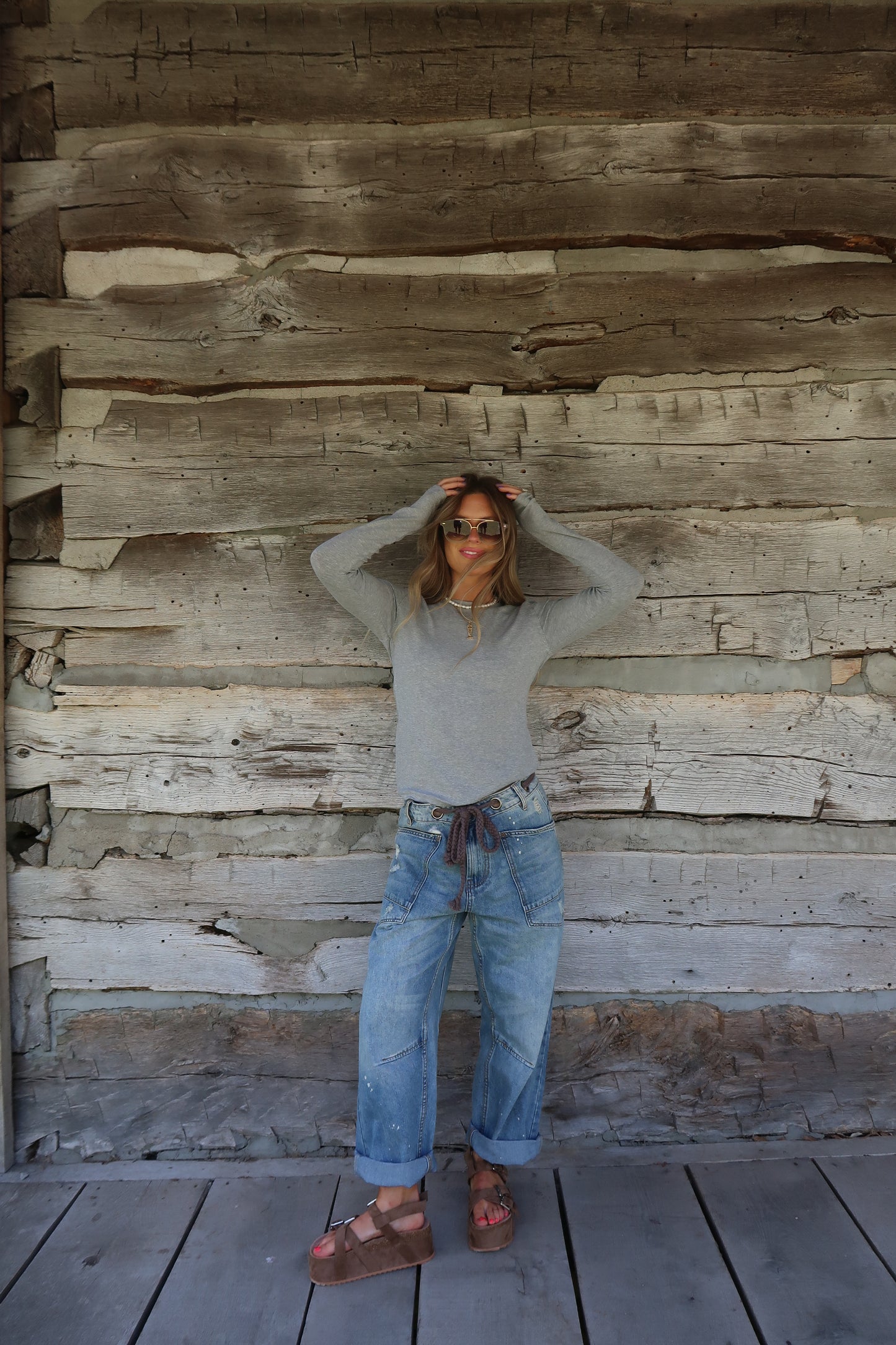 Grey Ribbed Long Slv